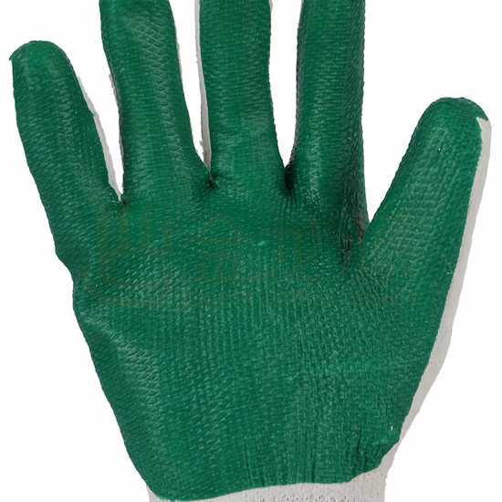 Venta al por mayor de China 10g 5 hilos Guante de revestimiento de polialgodón Guantes de trabajo de seguridad de látex / caucho arrugados naturales para jardín y limpieza y guantes para electrodomésticos