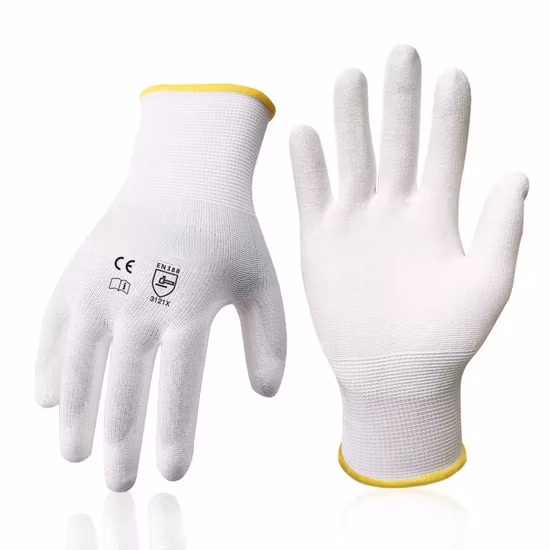13 Guantes de trabajo manual eléctricos domésticos con palma de PU blanca de poliéster